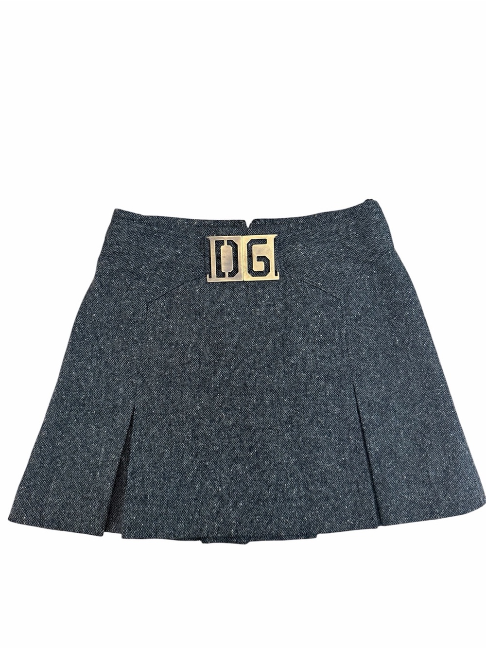 Dolce & Gabbana Gray Tweed A-Line Mini Skirt with Gold DG Plaque